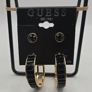 Guess Black and Gold Stud and Hoop Set